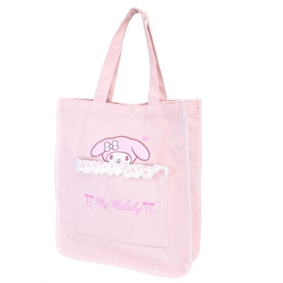 サンリオ 肩掛けカバン フリル付き トートバッグ コーデュロイ マイメロディ Sanrio 畑山商事｜詳細画像