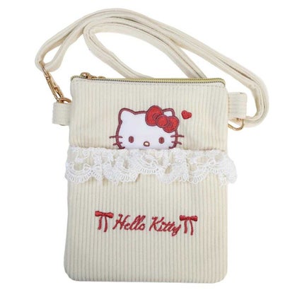 シネマコレクション cinemacollection サンリオ ショルダーバッグ フリル付き ショルダー ポシェット コーデュロイ キティ Sanrio 畑山商事｜詳細画像