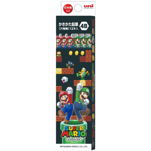 スーパーマリオ 鉛筆 六角軸えんぴつ12本セット4B uni 新入学 nintendo 三菱鉛筆 小学生 新学期 書きやすい キャラクター グッズ  （メーカー指定色）