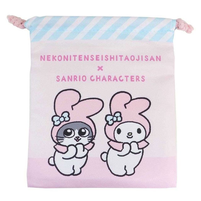 ねこに転生したおじさんxサンリオキャラクターズ 巾着袋 きんちゃくポーチ プンちゃんxマイメロディ サンリオ ケイカンパニー 小物入れ かわいい グッズ