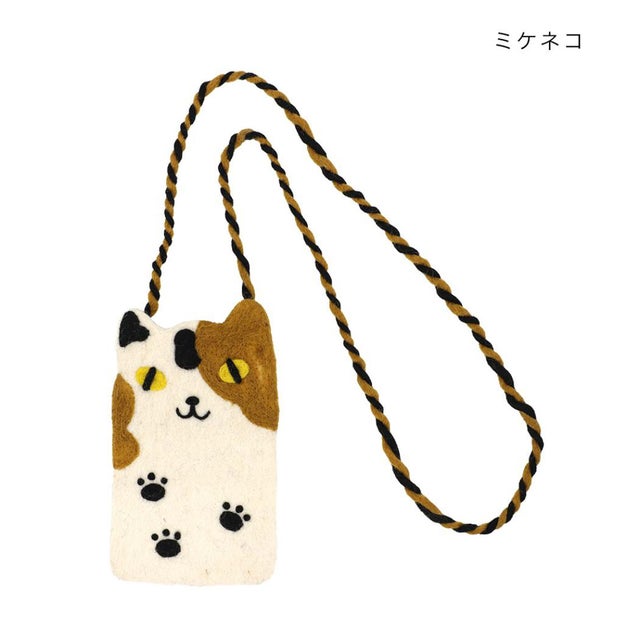 アニマルグッズ スマホポーチ スマホポシェット アニマル ミケネコ ねこ トモコーポレーション ミニショルダー 斜め掛け グッズ
