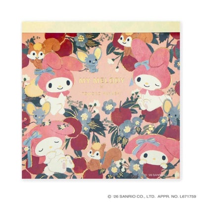 サンリオキャラクターズ x 林朋子 メモ帳 スクエアメモパッド マイメロディ Sanrio クローズピン｜詳細画像