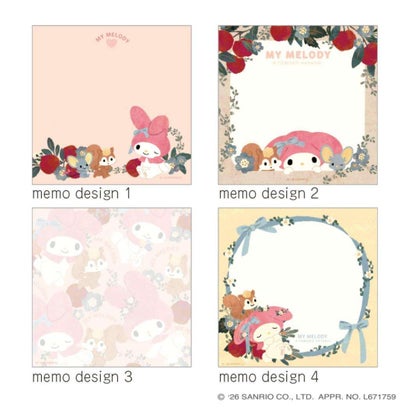 サンリオキャラクターズ x 林朋子 メモ帳 スクエアメモパッド マイメロディ Sanrio クローズピン｜詳細画像
