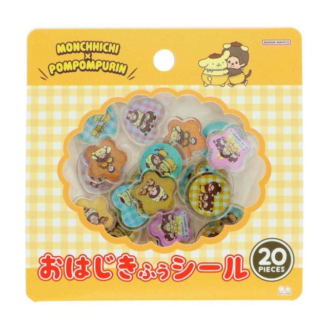 ポムポムプリン x モンチッチ フレークシール おはじき風シール M サンリオ サンスター文具