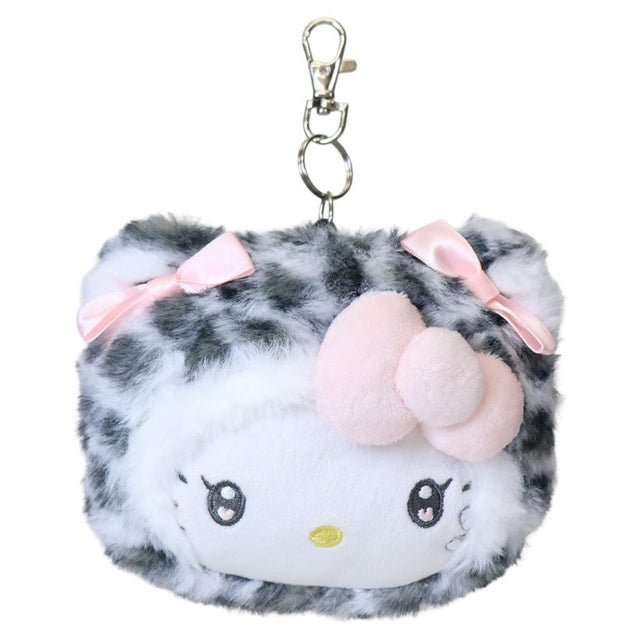 サンリオキャラクターズ 定期入れ フェイスリールパスケース ヒョウ柄ホワイト ハローキティ Sanrio