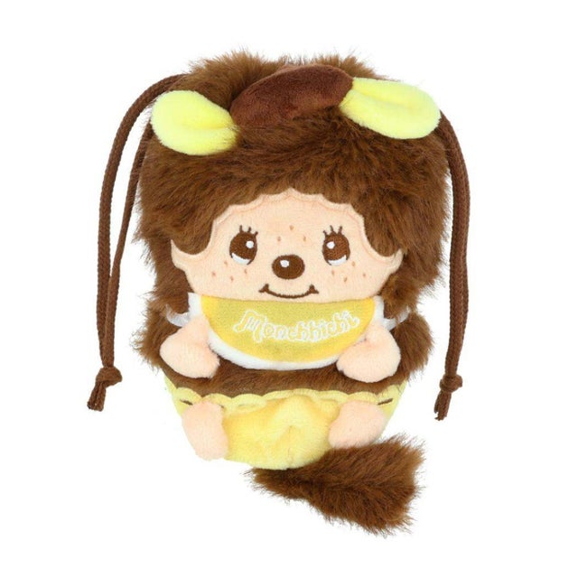 ポムポムプリン x モンチッチ 巾着袋 ぬいぐるみきんちゃくポーチ モンチッチくん サンスター文具