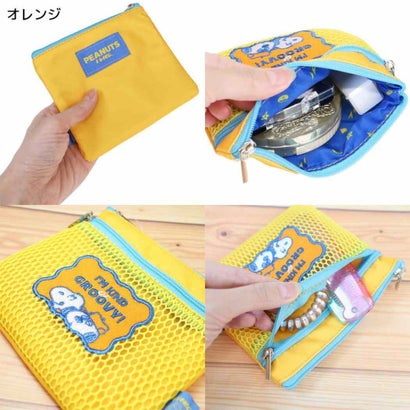 スヌーピー ミニポーチ 2ジッパーメッシュポーチ I like… オレンジ ピーナッツ｜詳細画像