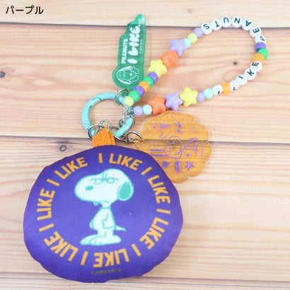 スヌーピー キーホルダー じゃらじゃらクッションキーリング I like… パープル ピーナッツ｜詳細画像
