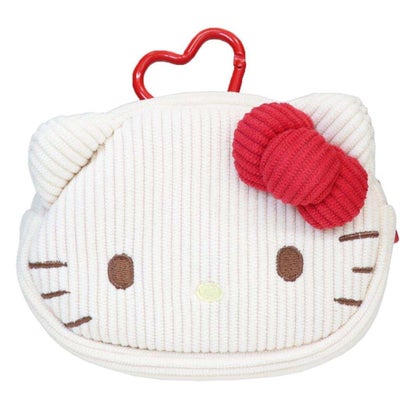サンリオ ミニポーチ ハートカラビナ付き ミニフェイスポーチ コーデュロイ キティ Sanrio 畑山商事｜詳細画像