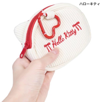 サンリオ ミニポーチ ハートカラビナ付き ミニフェイスポーチ コーデュロイ キティ Sanrio 畑山商事｜詳細画像