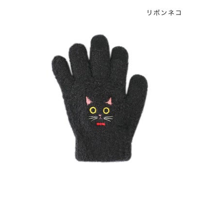 アニマルグッズ 手袋 スマホ手袋 キッズ リボンネコ ねこ トモコーポレーション 防寒用品 子供用手袋 5本指タイプ ウォーマー雑貨 グッズ｜詳細画像