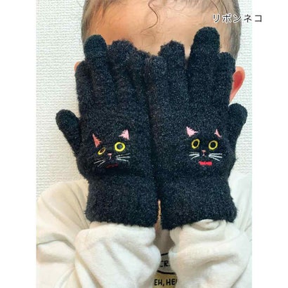 アニマルグッズ 手袋 スマホ手袋 キッズ リボンネコ ねこ トモコーポレーション 防寒用品 子供用手袋 5本指タイプ ウォーマー雑貨 グッズ｜詳細画像