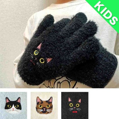 アニマルグッズ 手袋 スマホ手袋 キッズ リボンネコ ねこ トモコーポレーション 防寒用品 子供用手袋 5本指タイプ ウォーマー雑貨 グッズ｜詳細画像