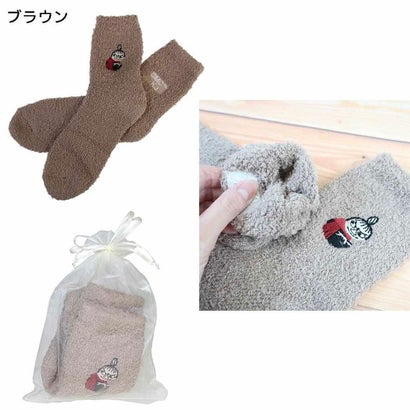 ムーミン 靴下 巾着入りソックス 23-25cm オーガンジー巾着入り ギフト ブラウン 北欧 カミオジャパン｜詳細画像