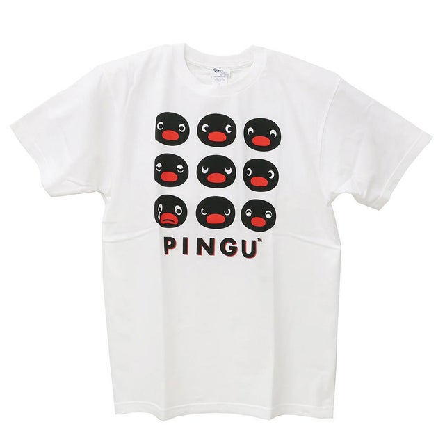 ピングー T-SHIRTS 掠れプリント Tシャツ Lサイズ カオ/ホワイト Pingu ワタナベ