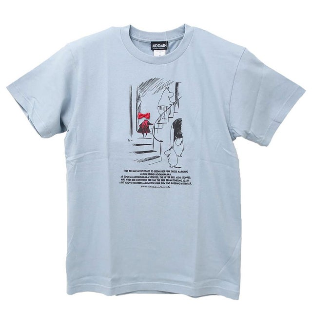 ムーミン T-SHIRTS リボン付き Tシャツ 階段 Mサイズ アシッドブルー 北欧 ワタナベ