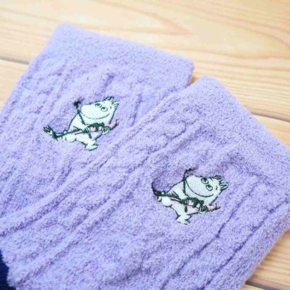 ムーミン 靴下 雪 ムーミン 刺繍 ロークルー ベロア 逆スパ SWH ラベンダー 北欧 ウイックス｜詳細画像