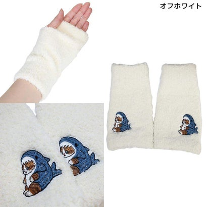 モフサンド アームカバー マシュマロアームウォーマー サメにゃん 刺繍 オフホワイト mofusand ウイックス｜詳細画像