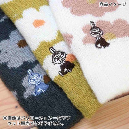 ムーミン アームウォーマー リトルミイ 刺繍 花柄 ふわニット ブラック 北欧 ウイックス｜詳細画像