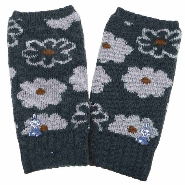 ムーミン アームウォーマー リトルミイ 刺繍 花柄 ふわニット ブラック 北欧 ウイックス