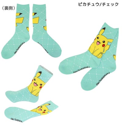 ポケットモンスター 女性用防寒室内靴下 ぽっかぽかルームソックス ピカチュウ/チェック ポケモン スモールプラネット｜詳細画像
