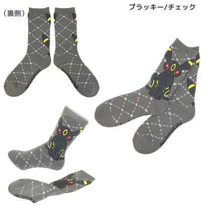 ポケットモンスター 女性用防寒室内靴下 ぽっかぽかルームソックス ブラッキー/チェック ポケモン スモールプラネット｜詳細画像