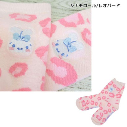 サンリオキャラクターズ 女性用靴下 刺繍クルーソックス シナモロール/レオパード Sanrio スモールプラネット｜詳細画像