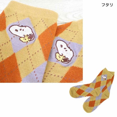 スヌーピー 女性用靴下 刺繍クルーソックス フタリ ピーナッツ スモールプラネット｜詳細画像