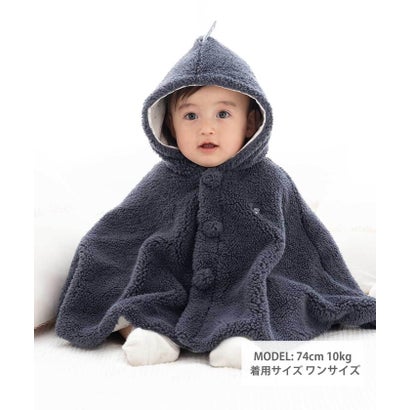 【お揃い】モコモコ耳付きフードボアマントベビー(50~90cm) （ネイビー）｜詳細画像
