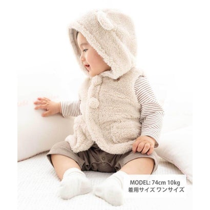 【お揃い】モコモコボア耳付きベスト ベビー(60~90cm) （ピンク）｜詳細画像
