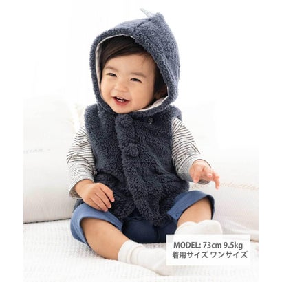 【お揃い】モコモコボア耳付きベスト ベビー(60~90cm) （ネイビー）｜詳細画像