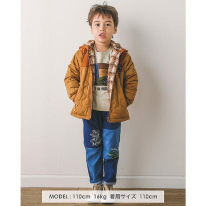 取り外し可能 フード 付き 中綿 キルト 配色 切り替え 裏ボア タフタ ジャケ （イエロー）｜詳細画像