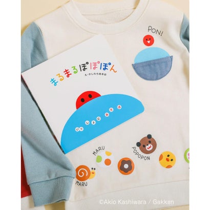 【 絵本コラボ 】 しましまぐるぐる まるまるぽぽぽん イラスト 胸ポケット 配 （オフホワイト）｜詳細画像