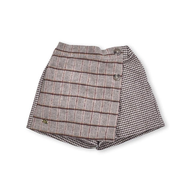 【 お揃い 】 千鳥 タータン チェック ラップ キュロットパンツ (90~13 （ブラウン系）