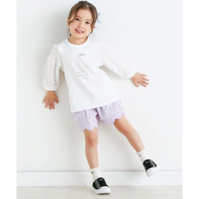 パールレースパフスリーブ7分袖Tシャツ(90~140cm) （パープル）｜詳細画像