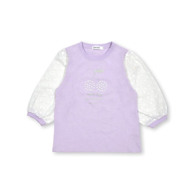 パールレースパフスリーブ7分袖Tシャツ(90~140cm) （パープル）