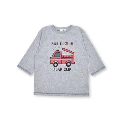 消防車パッチ刺しゅう7分袖Tシャツ(80~130cm) （グレー）｜詳細画像