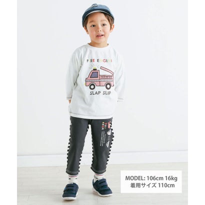 消防車パッチ刺しゅう7分袖Tシャツ(80~130cm) （グレー）｜詳細画像