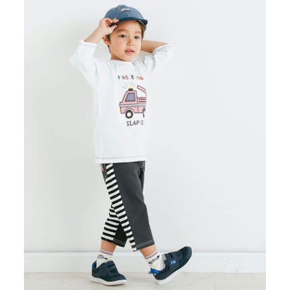 消防車パッチ刺しゅう7分袖Tシャツ(80~130cm) （グレー）｜詳細画像