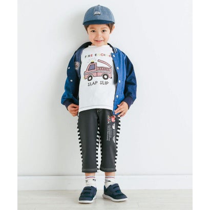 消防車パッチ刺しゅう7分袖Tシャツ(80~130cm) （ホワイト）｜詳細画像