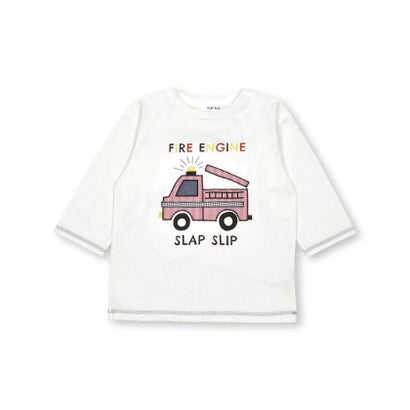 消防車パッチ刺しゅう7分袖Tシャツ(80~130cm) （ホワイト）｜詳細画像