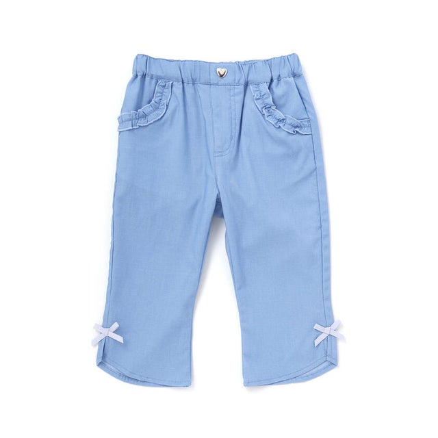 裾フレア7分丈ストレッチツイルパンツ(80~130cm) （ブルー）