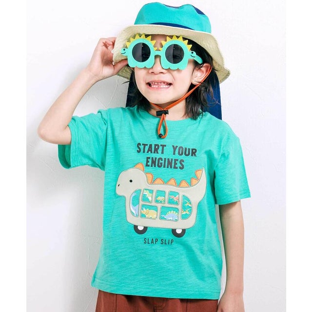 窓からいっぱいパッチ半袖Tシャツ(80~130cm) （グリーン）