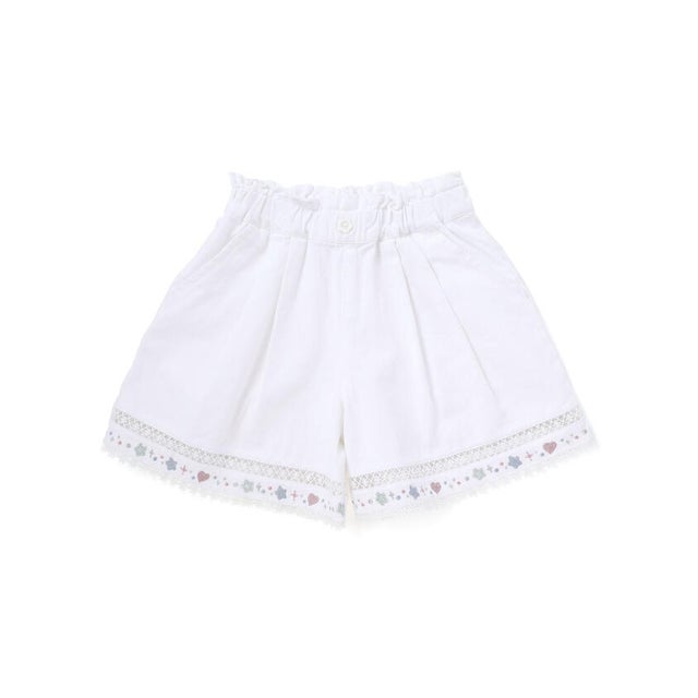 裾レース刺しゅう入りデニムショートパンツ(90~130cm) （ホワイト）