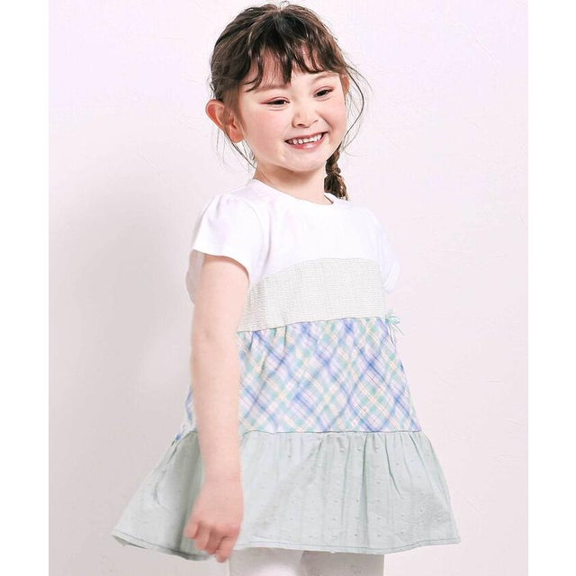 【お揃い】マドラスチェックティアード半袖Tシャツ(80~130cm) （グリーン系）