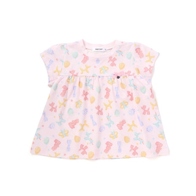 【お揃い】バルーン宝石アイス果物総柄プリントフレア半袖Tシャツ(80~130cm （ピンク系）