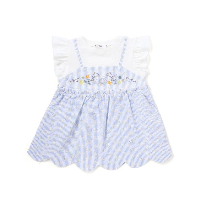 【お揃い】スカラップキャミストライプ&ドビー半袖Tシャツ(80~130cm) （ホワイト系）
