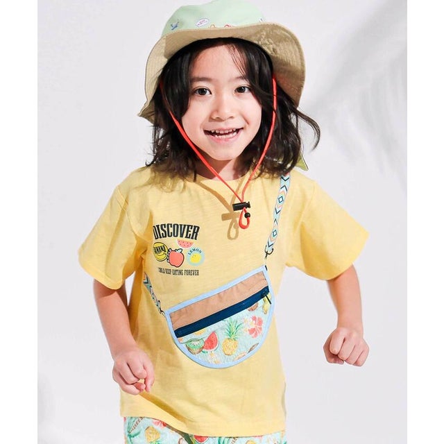 【お揃い】ポシェットトロンプイユ半袖Tシャツ(80~130cm) （イエロー）