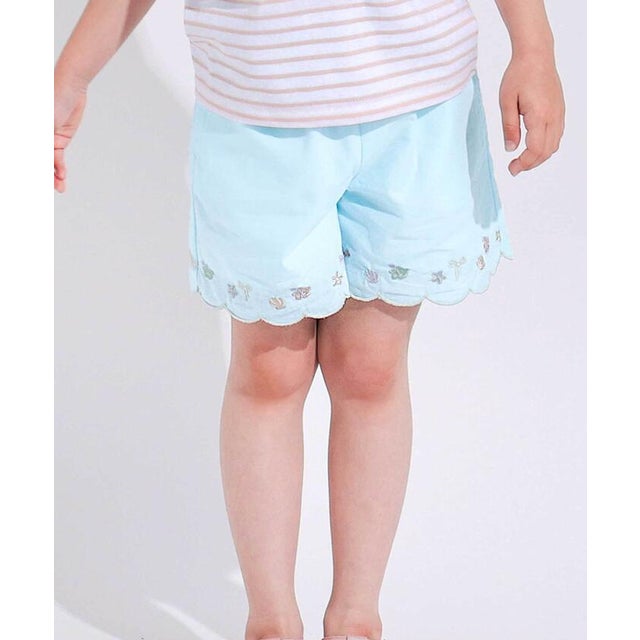 裾スカラップシャンブレー&花柄ショートパンツ(90~130cm) （ブルー）