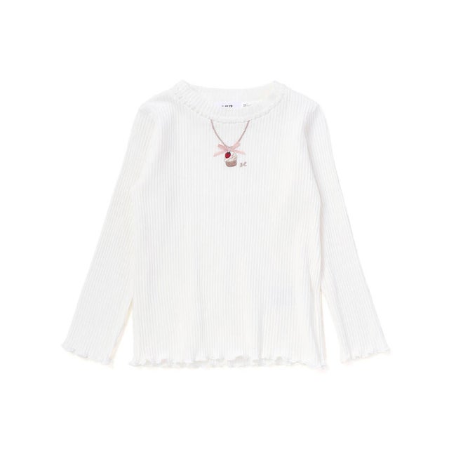 ネックレス刺しゅう長袖Tシャツ(80~130cm) （ホワイト）